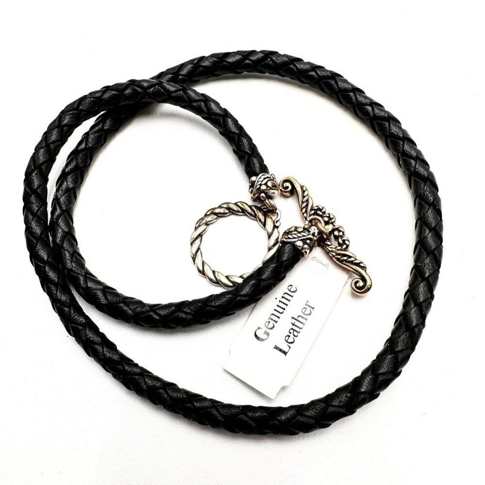 Carolyn Pollack Black Leather Sterling Silver 18" Necklace Perfect for Enhancers